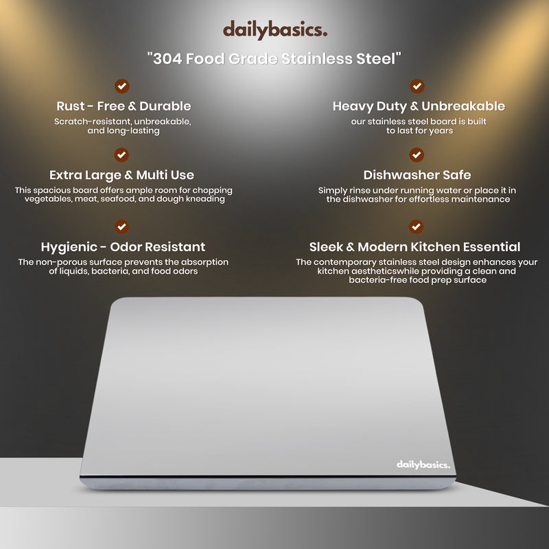 DailyBasics™ Stainless Steel Countertop Chopping Board -  Premium 304-Grade Steel